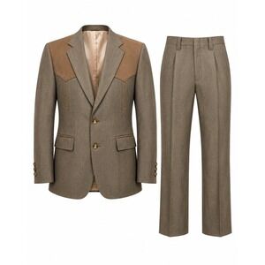 Pagano West Western Suit Men 40R 30W Brown Contrast Yoke Arrow Pockets Vintage